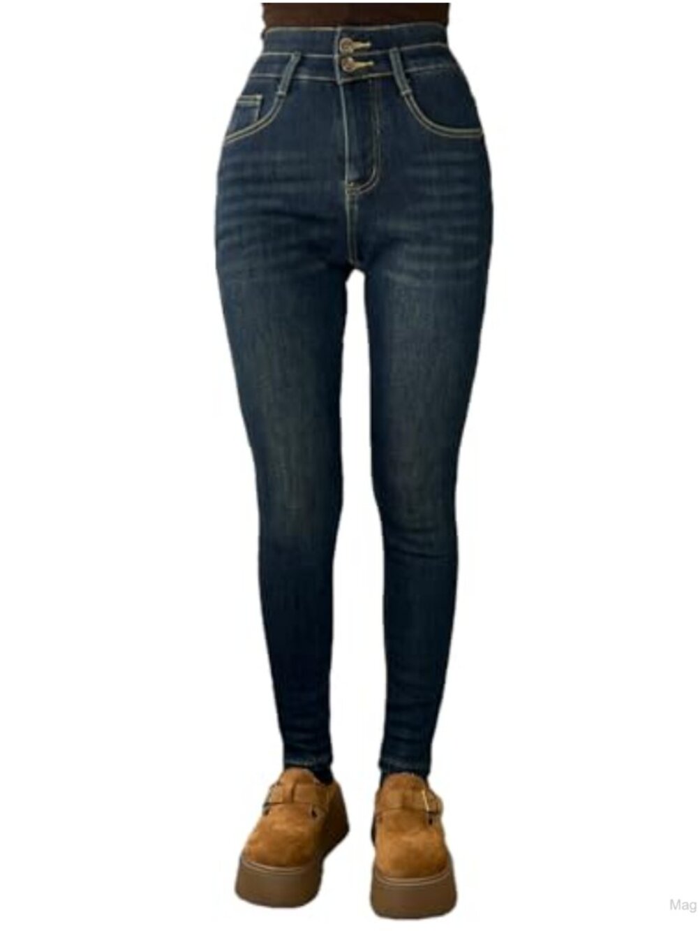 Fleece-Lined Thickened Jeans High-Waisted Stretch Slim-Fit Winter Pants